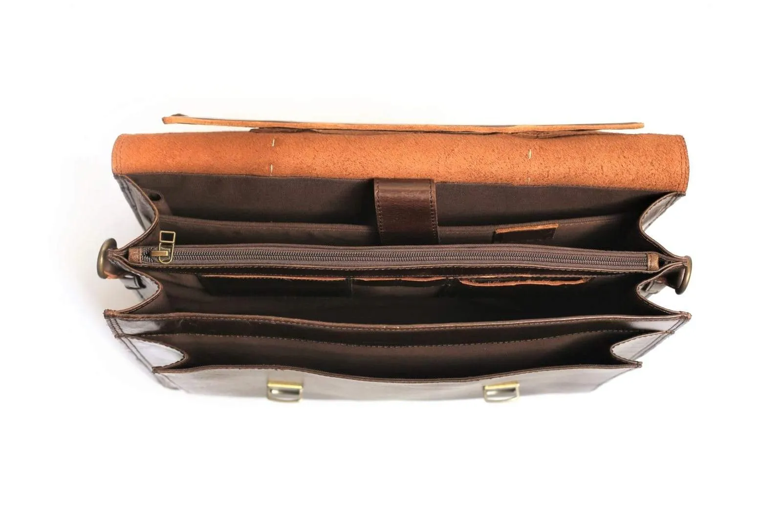 17" Compact Leather Briefcase - Chocolate Brown