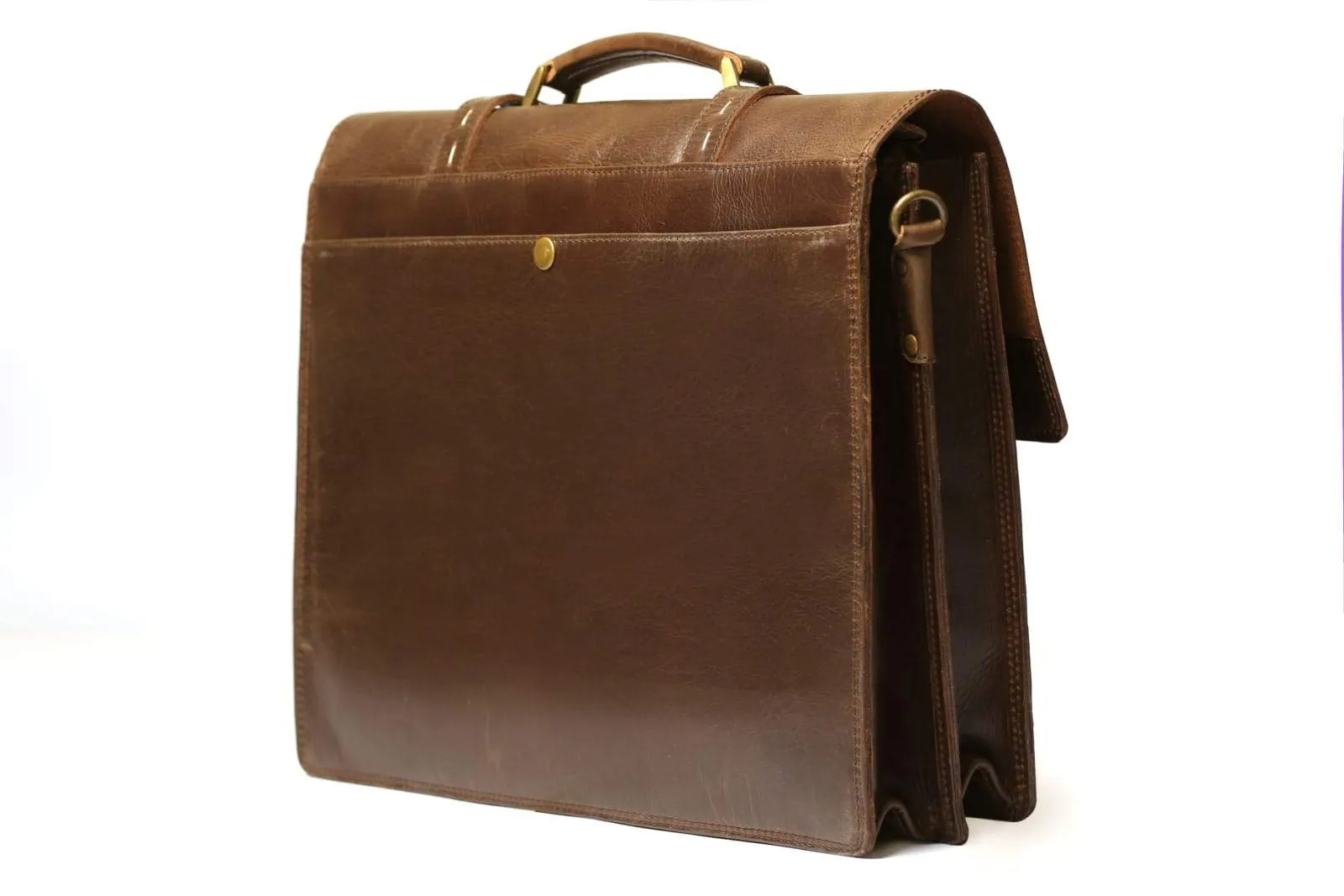 17" Compact Leather Briefcase - Chocolate Brown
