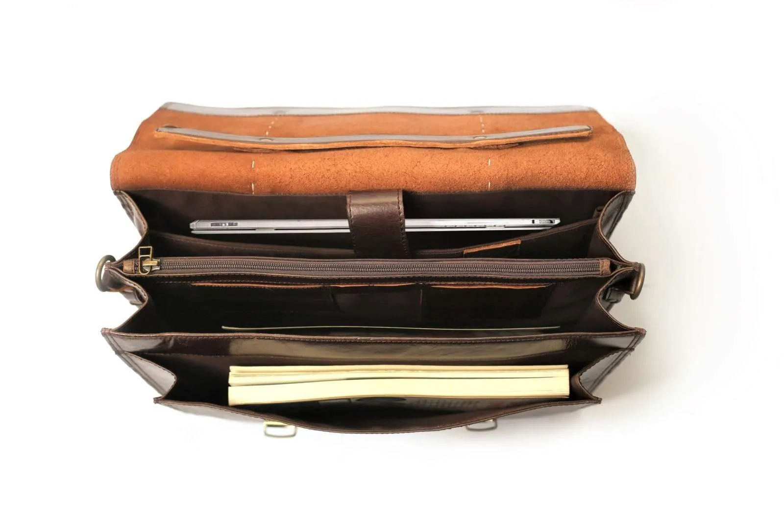 17" Compact Leather Briefcase - Chocolate Brown