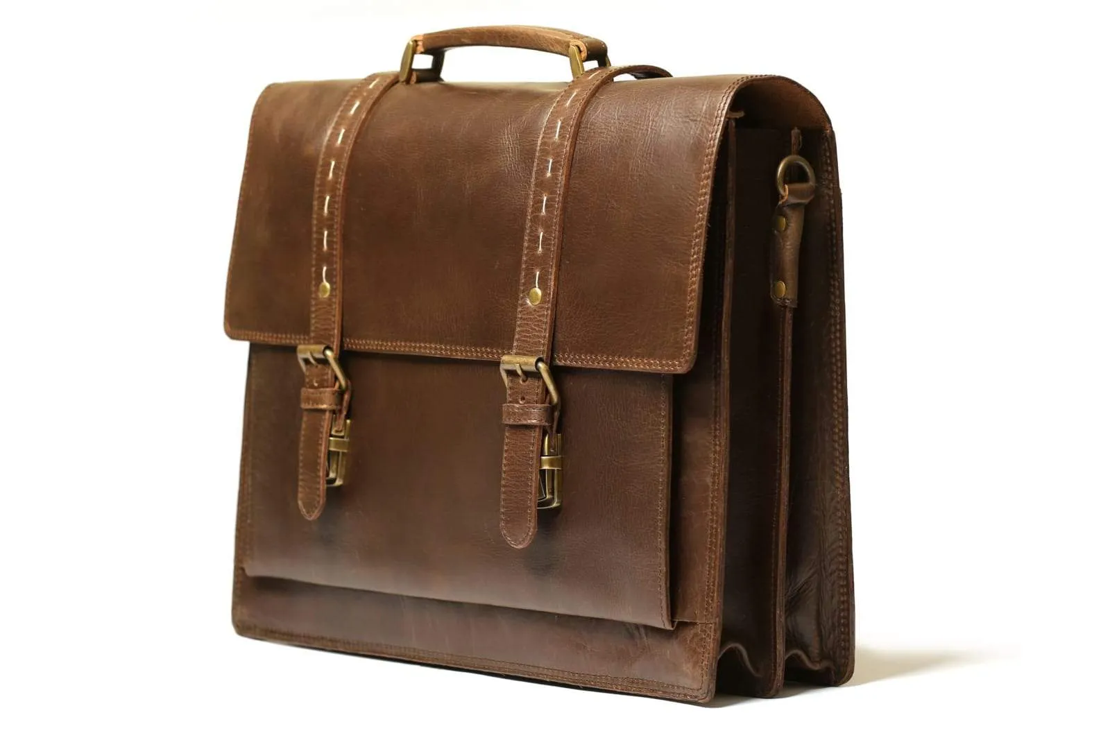 17" Compact Leather Briefcase - Chocolate Brown