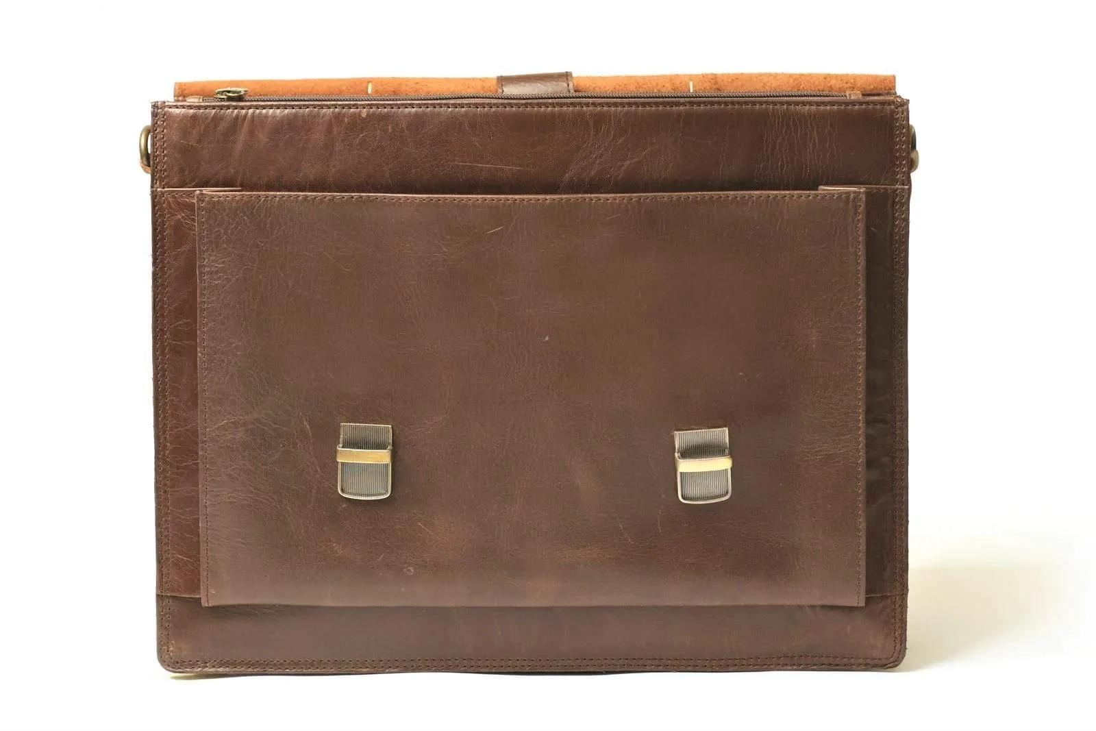 17" Compact Leather Briefcase - Chocolate Brown