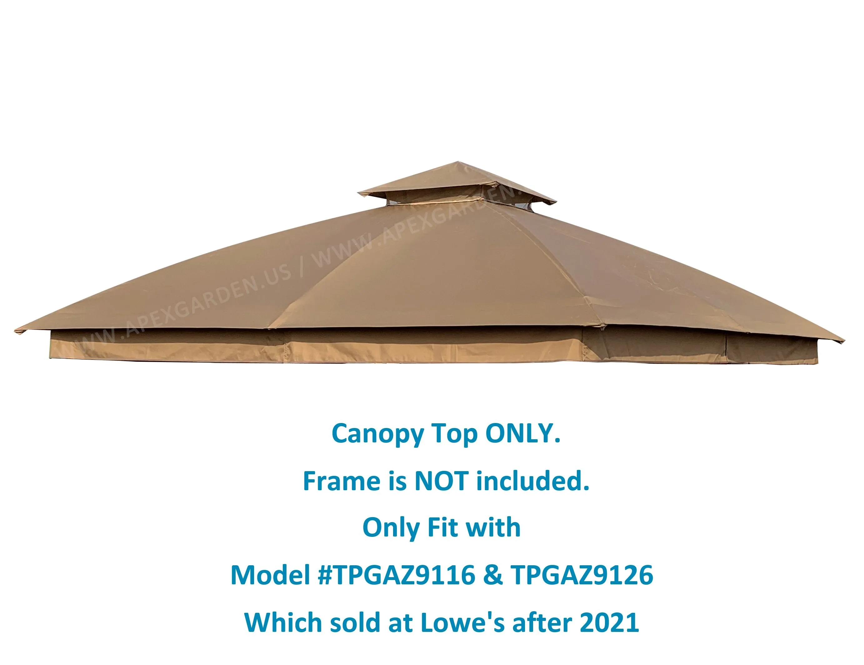 APEX GARDEN Canopy Top for Style Selections 10 ft x 10 ft Brown Metal Square Semi- Gazebo Model #TPGAZ9116 / #TPGAZ9116A / #TPGAZ9116B (Top Only) (Tan)