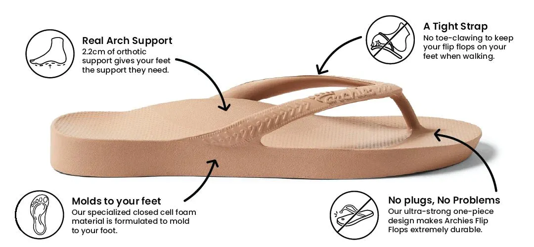 Archies Arch Support Flip Flops - Tan