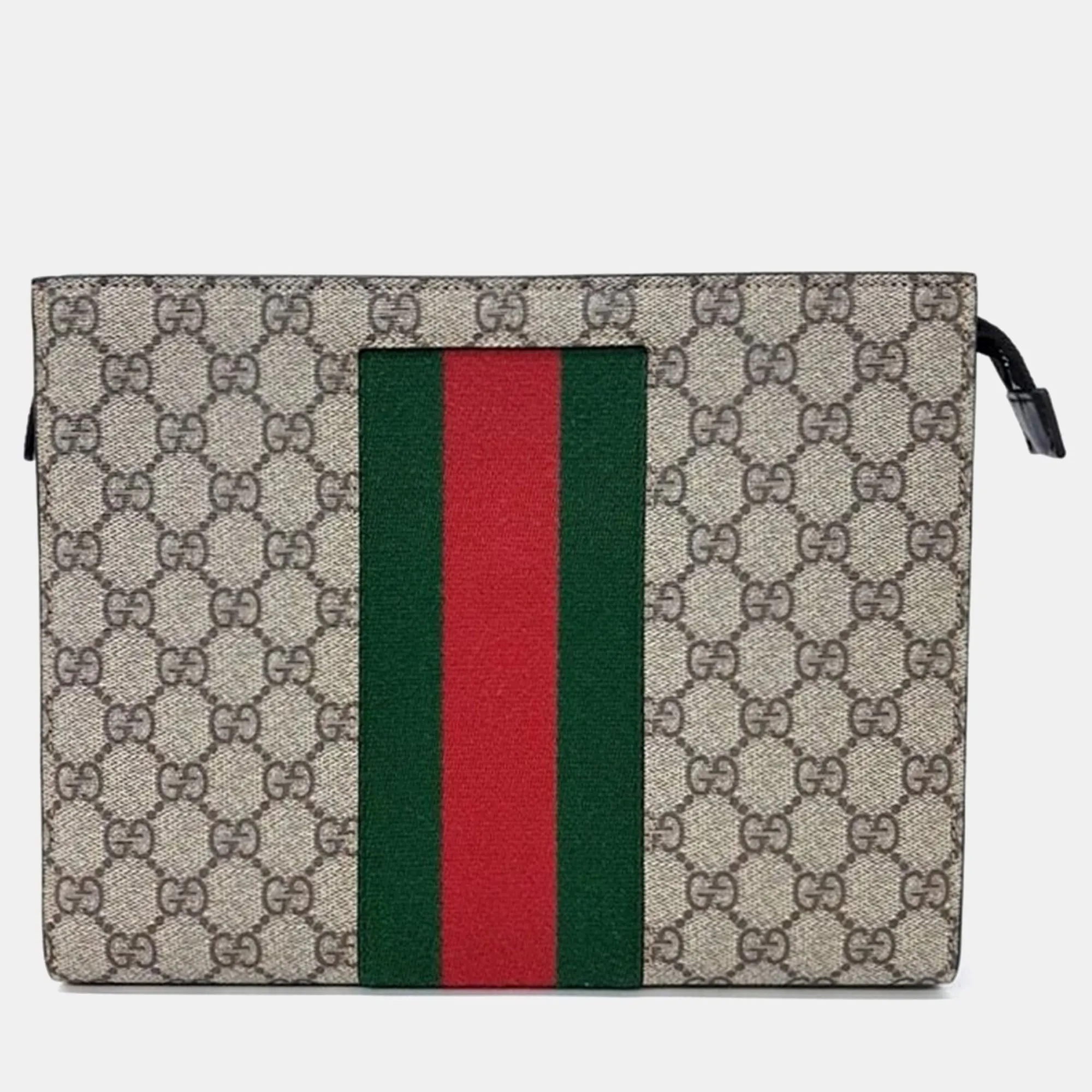 Beige Canvas GG Supreme Web Pouch