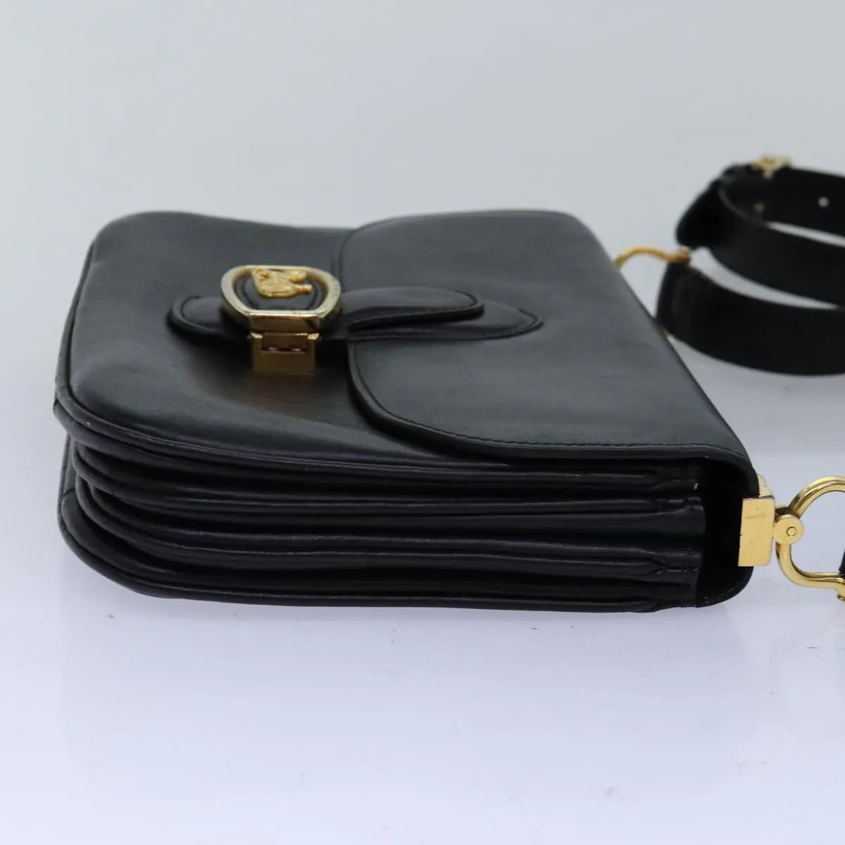 CELINE Horse Carriage Shoulder Bag Leather Black Auth bs14114