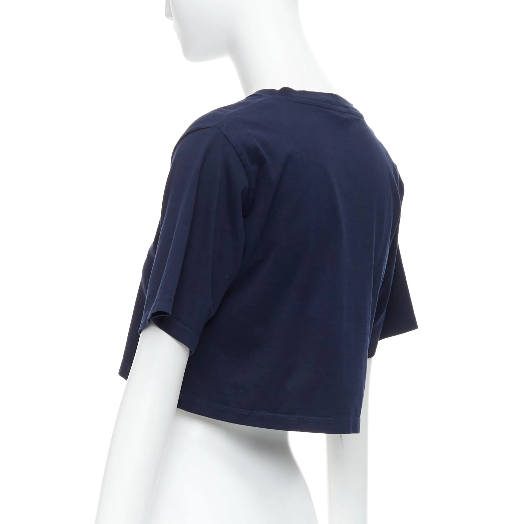 CELINE navy white big varsity Paris logo boxy crew neck crop tshirt XS