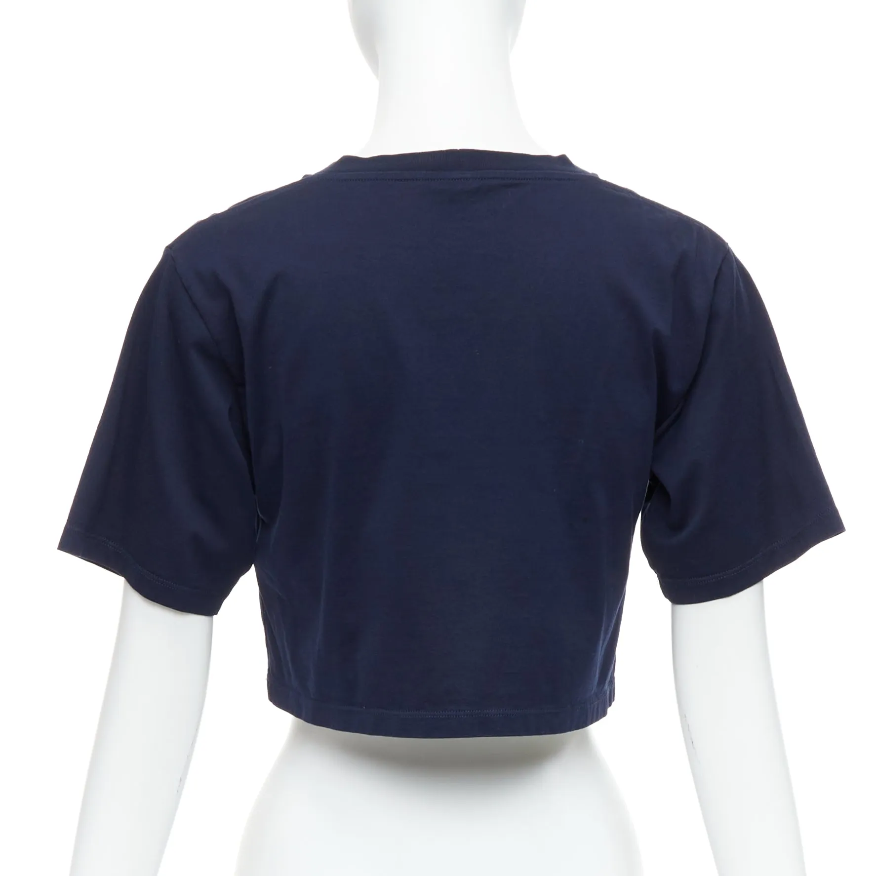CELINE navy white big varsity Paris logo boxy crew neck crop tshirt XS