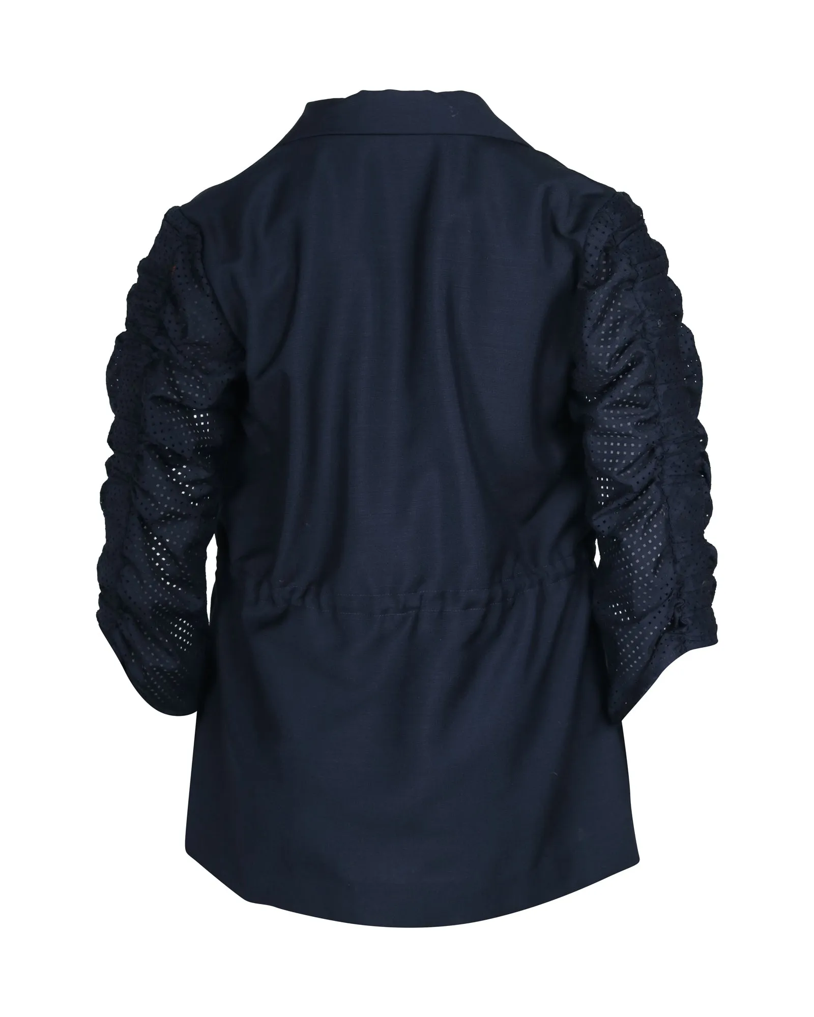 Fendi Puff Sleeve Drawstring Jacket in Navy Blue Cotton