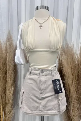 Les Satin Halter Top (Ivory White)