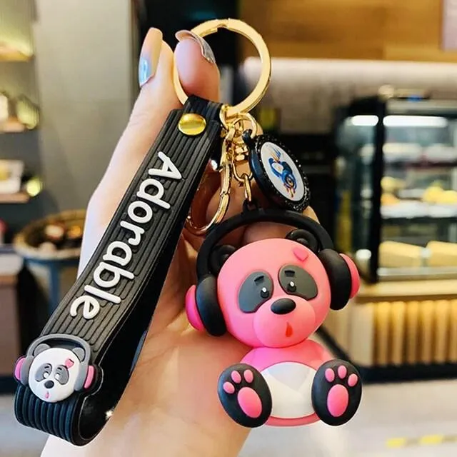 Panda Silicon Keychain With Bagcharm And Strap (Choose From Drop Down Menu)