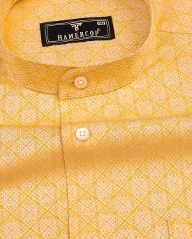 Pastel Yellow Jacquard Pattern Dobby Cotton Shirt