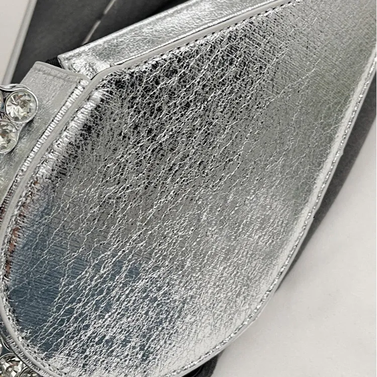 Silver Sweet Heart PU Fashion High-End Evening Clutch Bag with Rhinestone