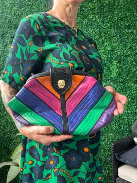 Vintage 1980s Colorful leather lion head shoulder cross-body bag