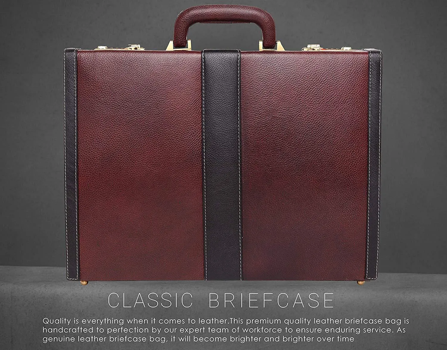 WildHorn® 100% Genuine Leather Premium Briefcase Attache Bag|Office|Meeting (Dimension : 17 x 12.5 x 4 Inch)