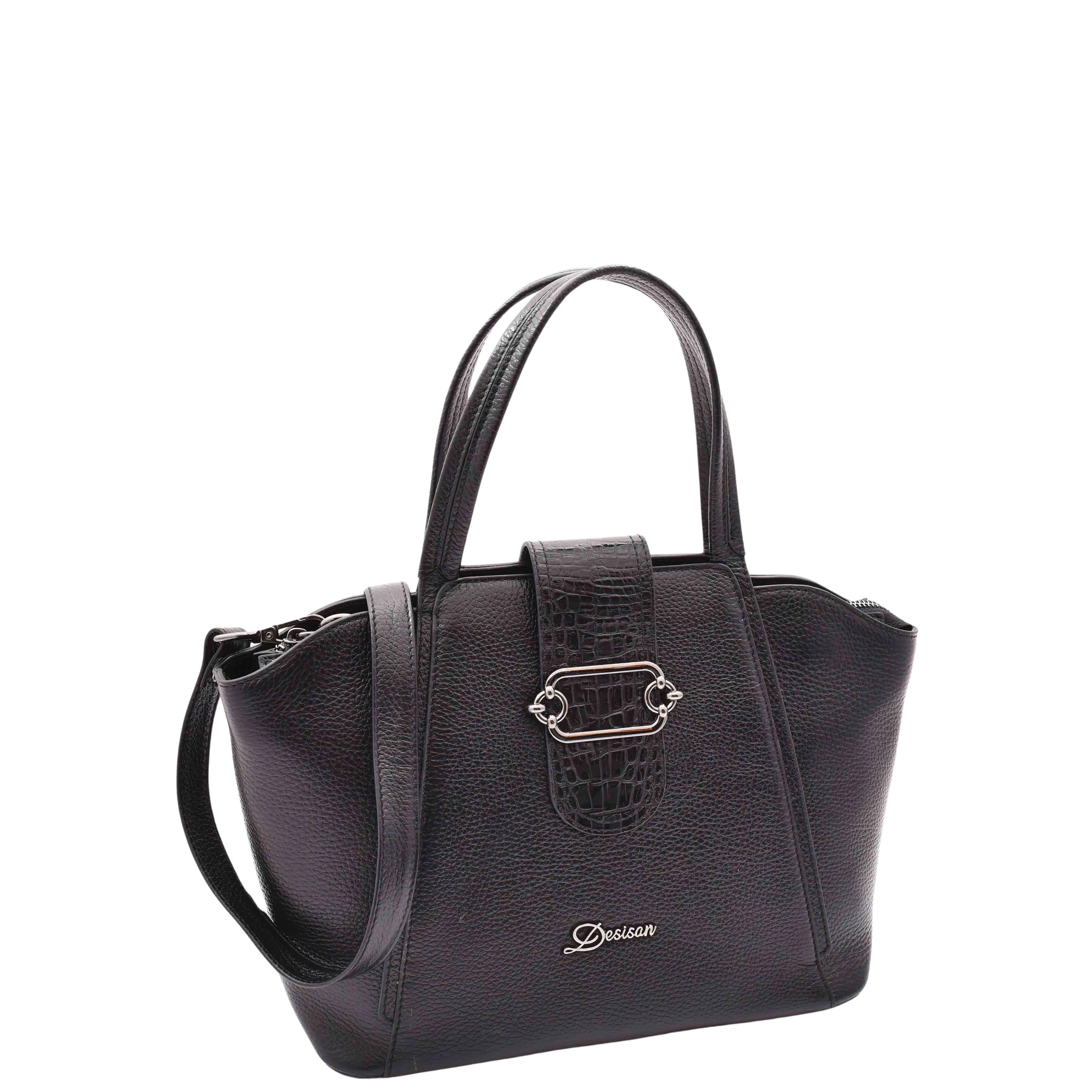 Womens Fashion Leather Handbag Adjustable Strap Bag JANE Black