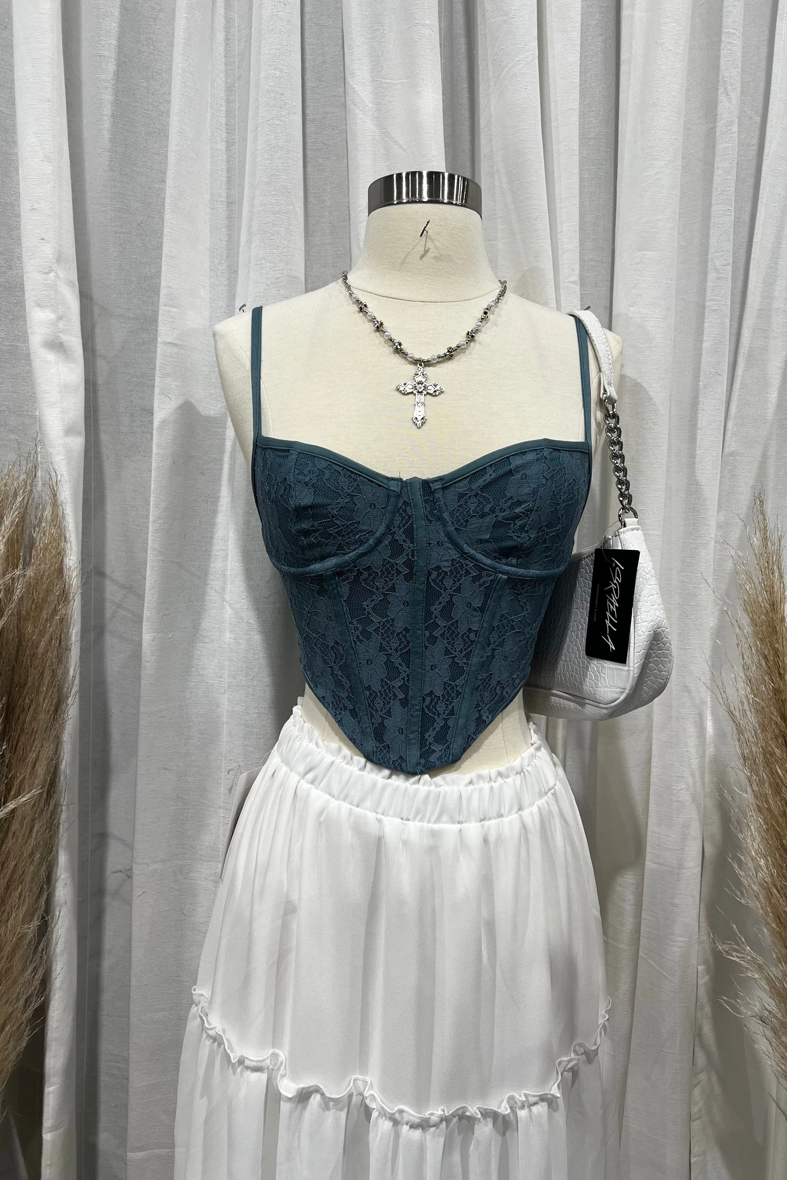 Yana Lace Bustier Top (French Blue)